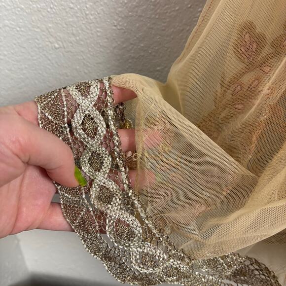 Approx M Pink Gold Embroidered Flowers Floral Anarkali Saree Gown Dress Layered - Picture 8 of 9